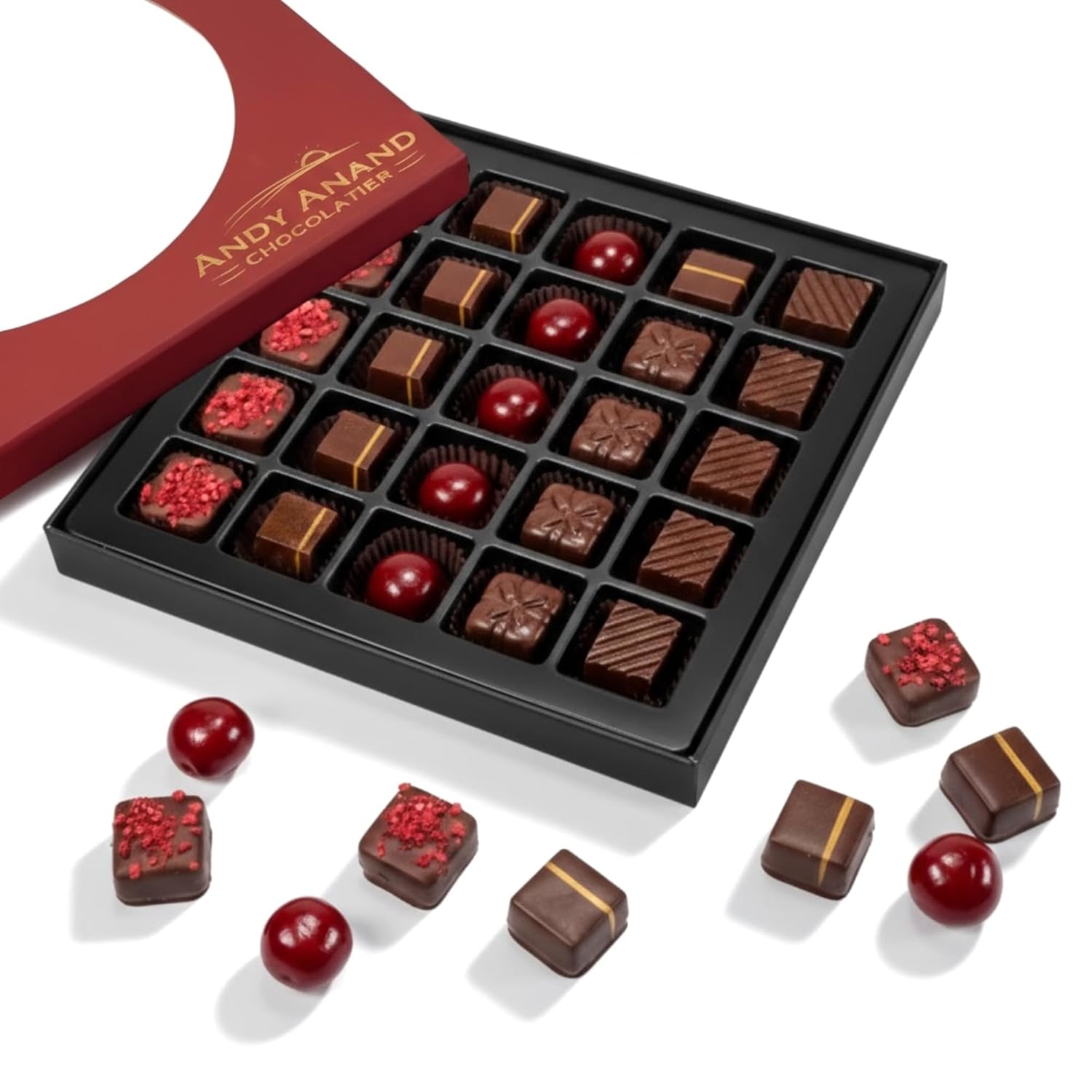 Andy Anand Luxury Gluten-Free Vegan Dark Chocolate Truffles Praline Collection – 24 Pcs Gift Box for Holidays & Special Occasions, Made with 60% Chocolate (Cocoa Butter)