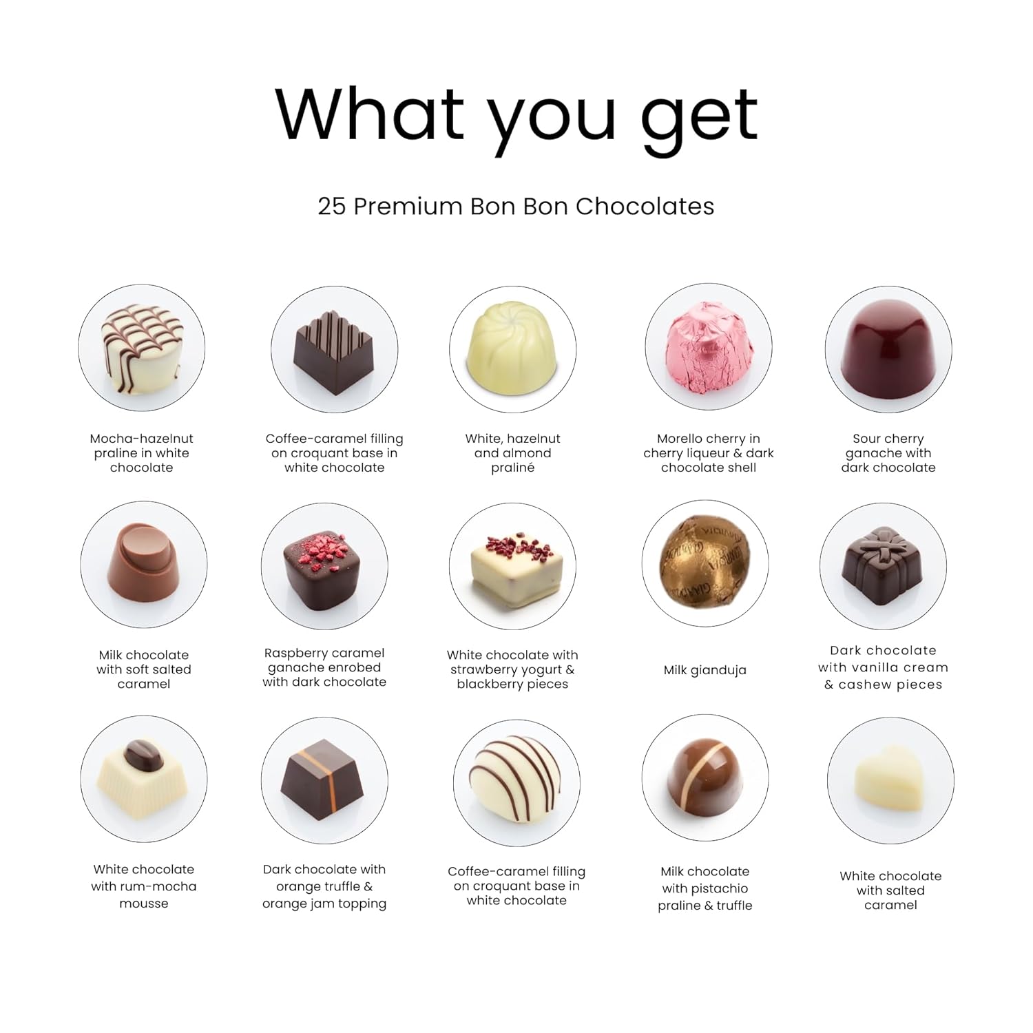 Chocolate Truffles Bon Bon Praline Box – Gourmet Chocolate Gift, Made with 60% Chocolate (Cocoa Butter)