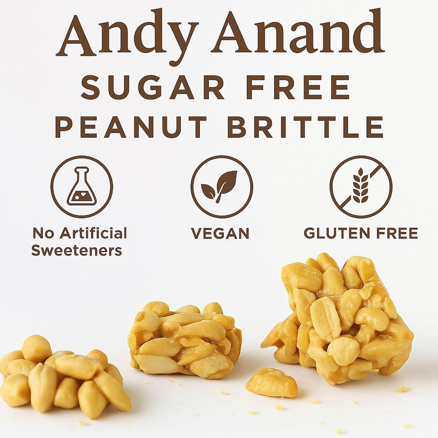 Andy Anand Handmade Sugar Free Peanut Brittle 1 lbs, Indulge in Pure Delight! Sugar Free Peanut Brittle: A Guilt-Free Snack for Any Time