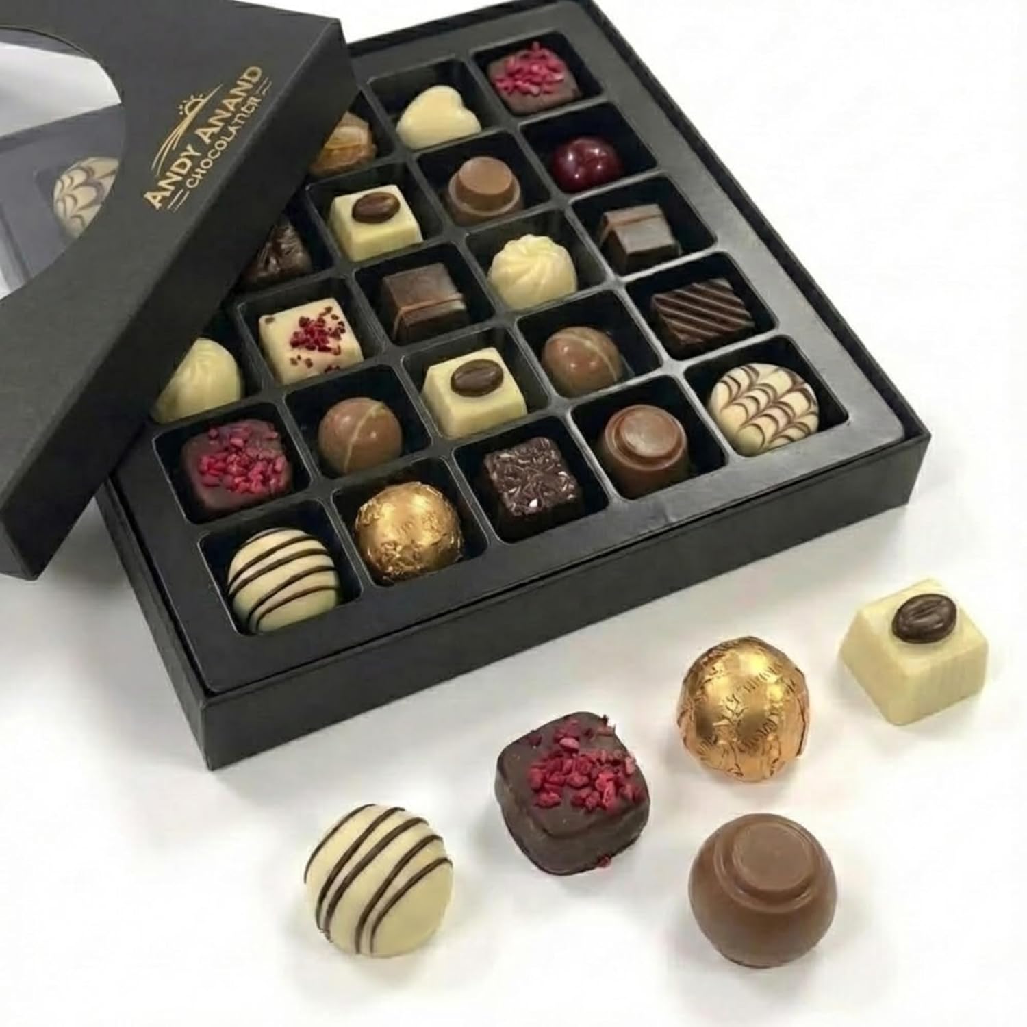Chocolate Truffles Bon Bon Praline Box – Gourmet Chocolate Gift, Made with 60% Chocolate (Cocoa Butter)