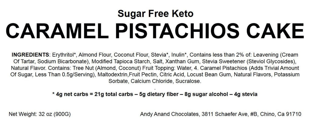 Andy Anand Sugar Free Keto Caramel Pistachios Cake 9" - Amazing Fresh Bakeries That Deliver Sugar Free Cakes, Irresistible Creation (2 lbs)