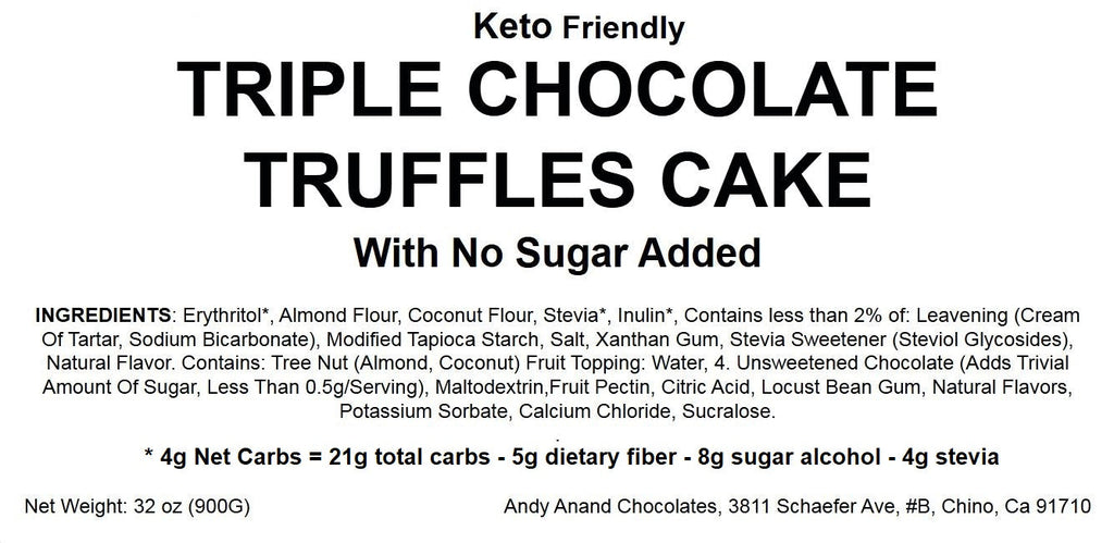 Andy Anand Sugar Free Keto Chocolate Truffle Cake - Gourmet Triple Chocolate Truffle Fresh Baked Cake 9" - Divine Delight Amazing Handmade Cake with Sugar Free (2 lbs)