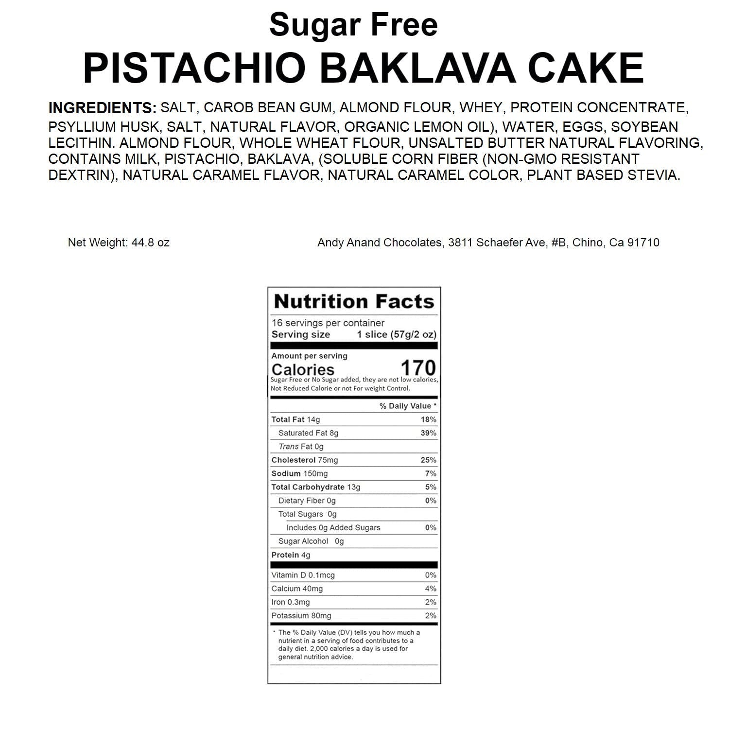 Andy Anand Sugar Free Baklava Pistachios Cake: A Heavenly Fusion, California's Fresh Bakeries That Deliver Sugar Free Cakes (9-inch, 2.8 lbs)