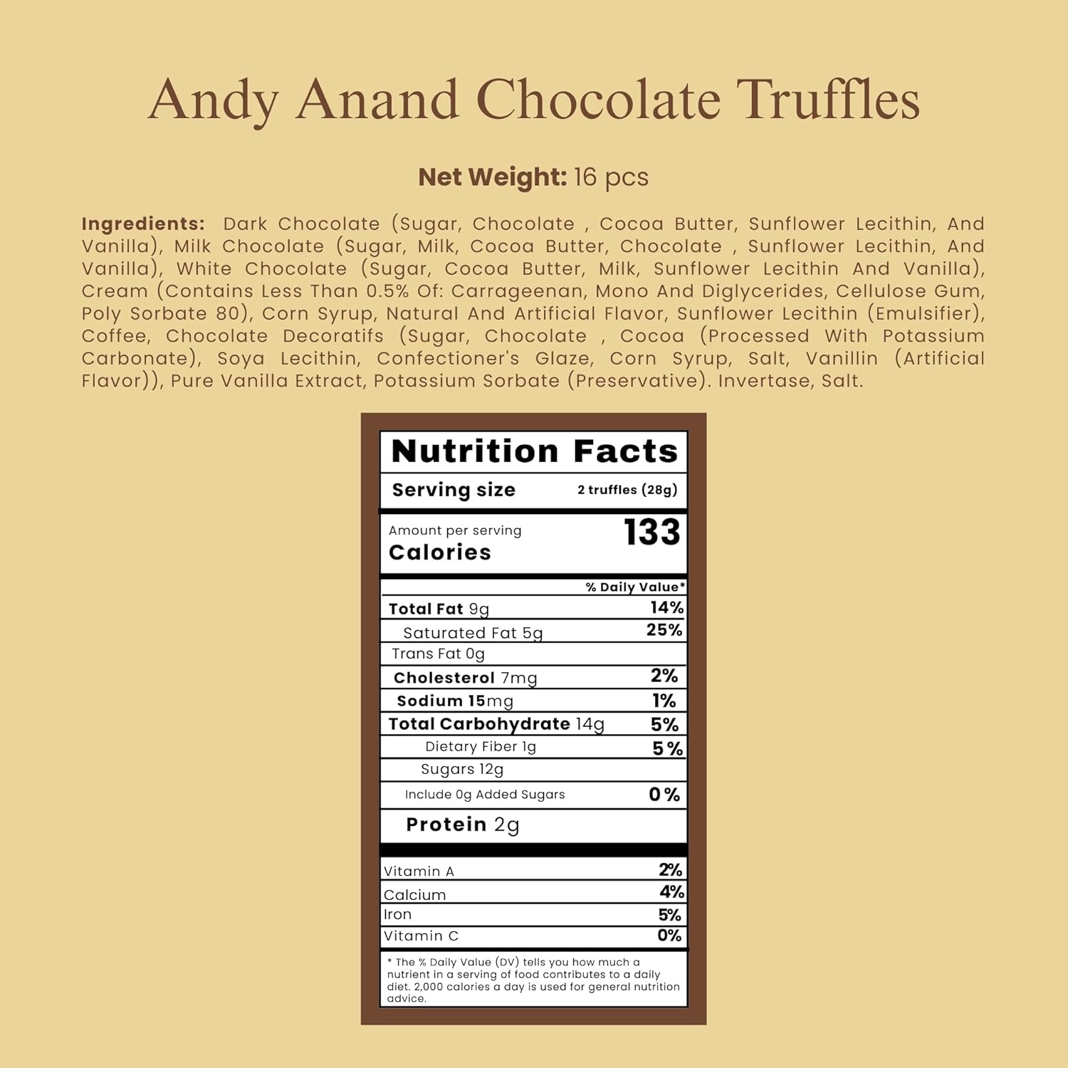 Andy Anand Chocolatier Assorted Belgian Chocolate Truffles Gift Box – Handmade Creamy Filled Gourmet Chocolates, Premium Connoisseur Selection, Elegant Dessert Candy Assortment, (16 Pcs)