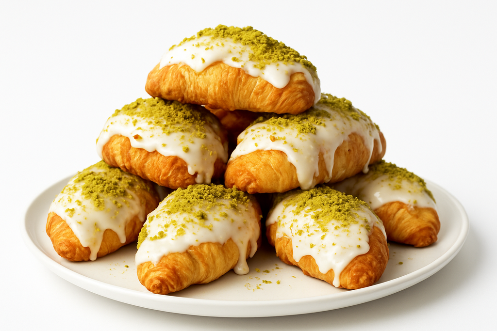 Andy Anand Sugar Free White Chocolate Pistachios Croissant - 10 Pcs Hand Rolled French Butter Croissants, Diabetic Friendly, Enjoy the Amazing Clasic Taste, Gift Box, Decadent Delicious ( 2 lb)