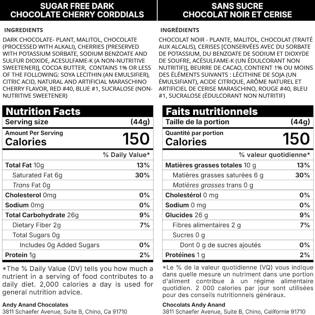 Andy Anand Cherry Covered Chocolate Gift Box Vegan Dark Chocolate Cordials 24 Pcs, 60% chocolate (cocoa butter)