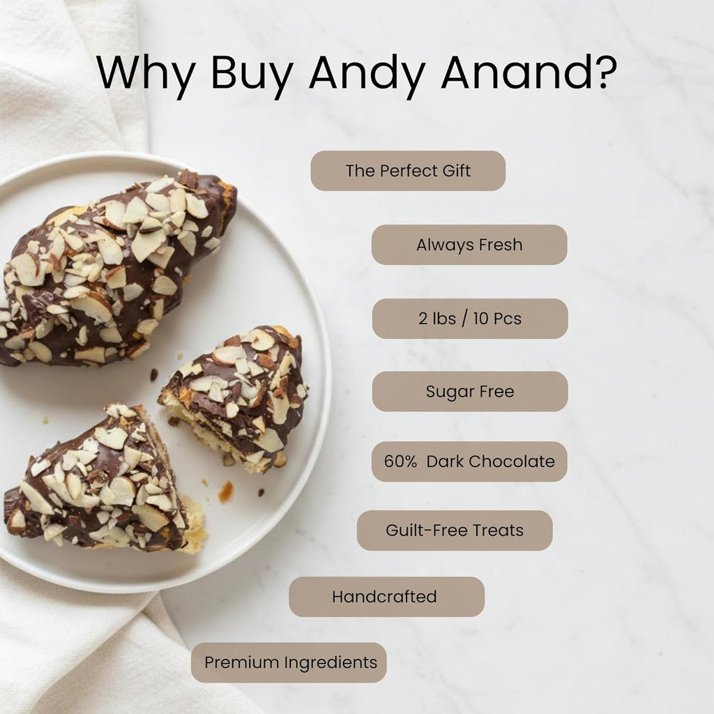 Andy Anand Dark Chocolate Almond Croissants Cake, 10 Pcs Handcrafted Guilt-Free Treats 2 lbs