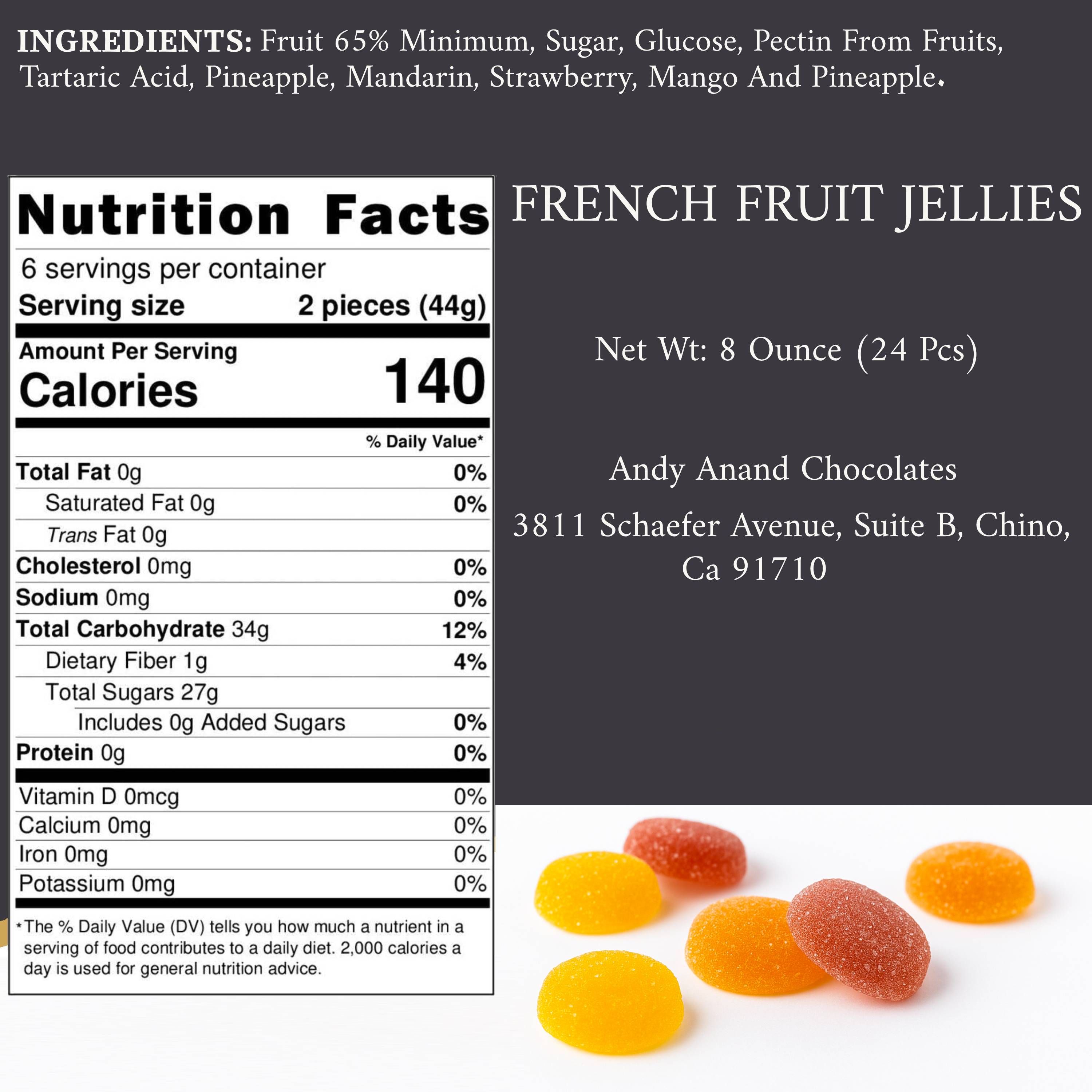Andy Anand Delicious Pâtes de Fruits, French Fruit Jellies - Bursting with Flavor and Irresistible Taste - 24 Pcs Candy