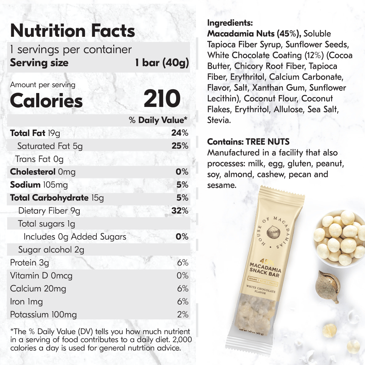 White Chocolate Macadamia Nut Snack Bar (12 Bars)