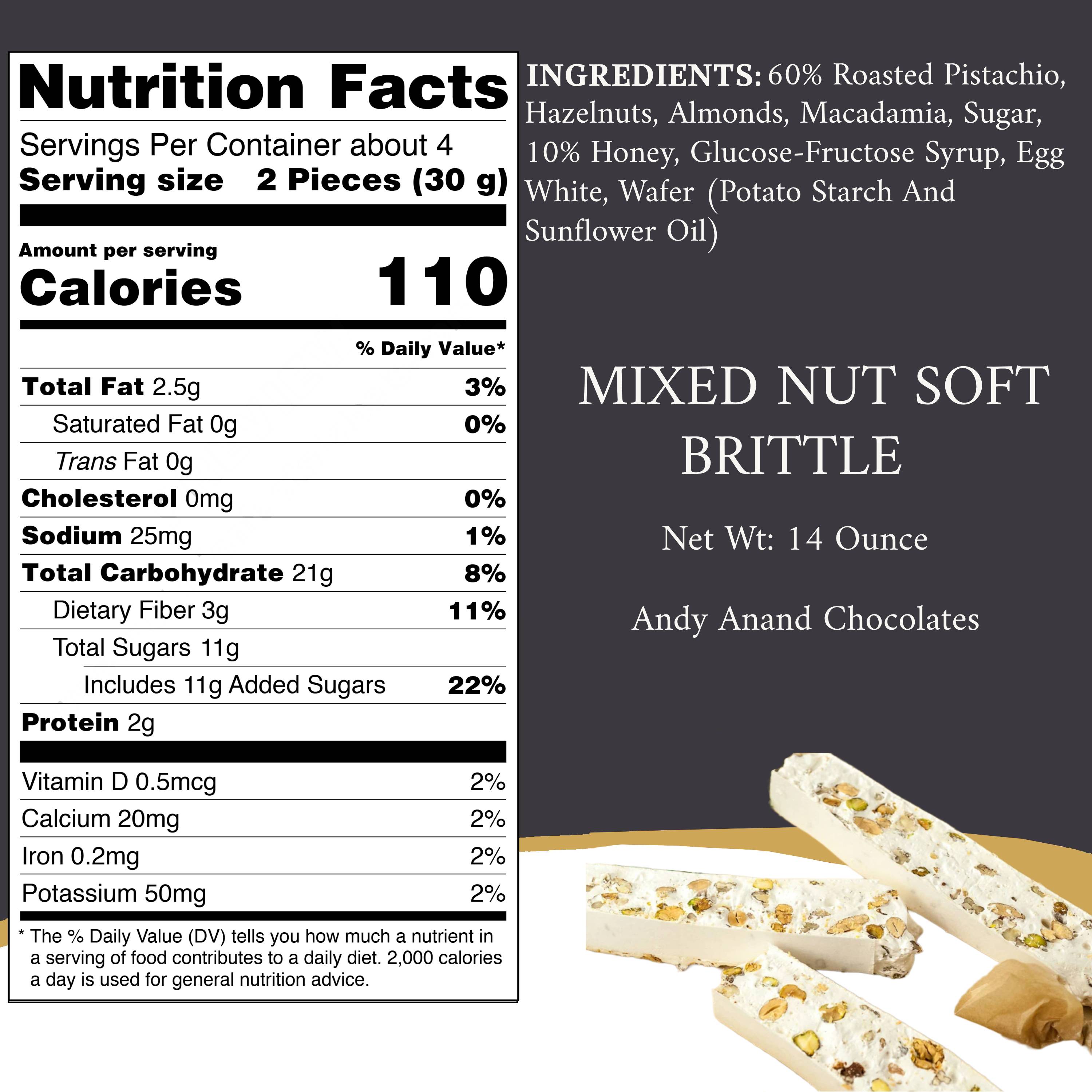 Andy Anand Mixed Nut Nougat - Soft Brittle Turron Nougat Made With Wildflower Honey - Spanish Torrone Candy - A Delicious and Healthy Treat, Amazing-Delicious-Decadent – 7 Oz