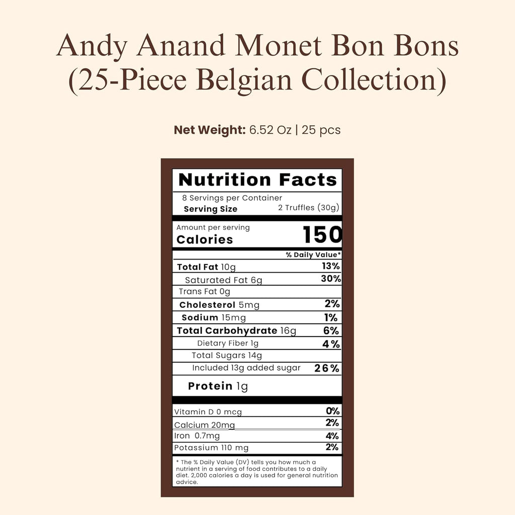 Andy Anand's Monet Collection, a Symphony of Chocolate Bon Bon Truffles: A Melodic Medley of 25 Exquisite Pieces, Crafted in Belgium (6.52 oz)