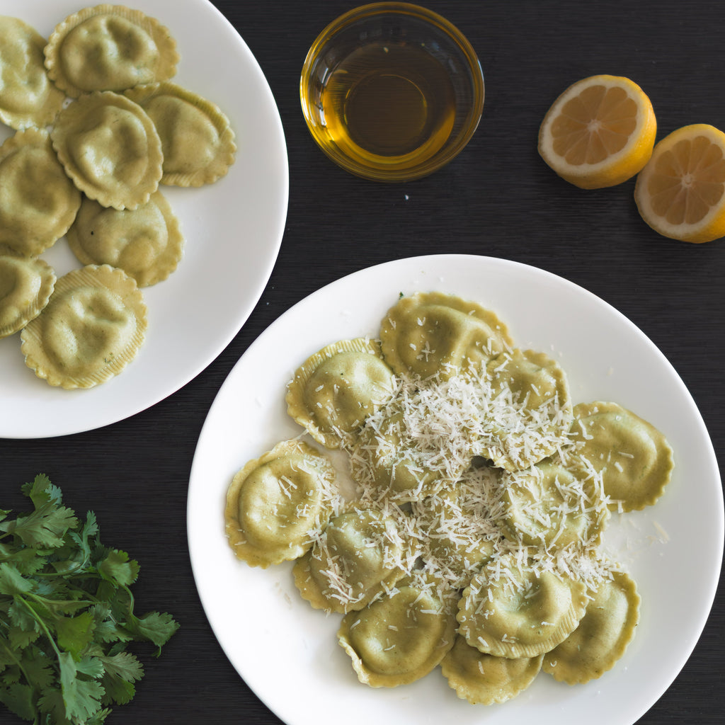 Cacio e Pepe Bundle with Bucatini, Spinach and Roasted Corn Ravioli