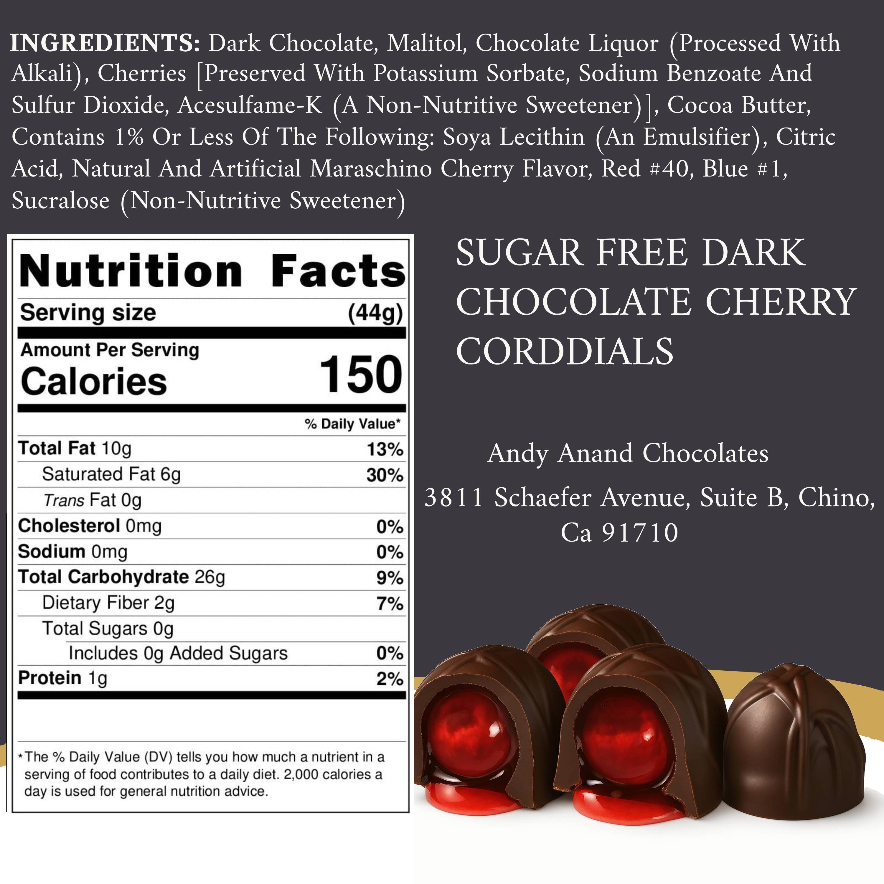 Andy Anand Sugar Free Cherry Cordial Dark Chocolate Truffles – 48 Pcs Vegan Gourmet Gift Box, Decadent Chocolate Treats Made with 60% Cocoa Butter