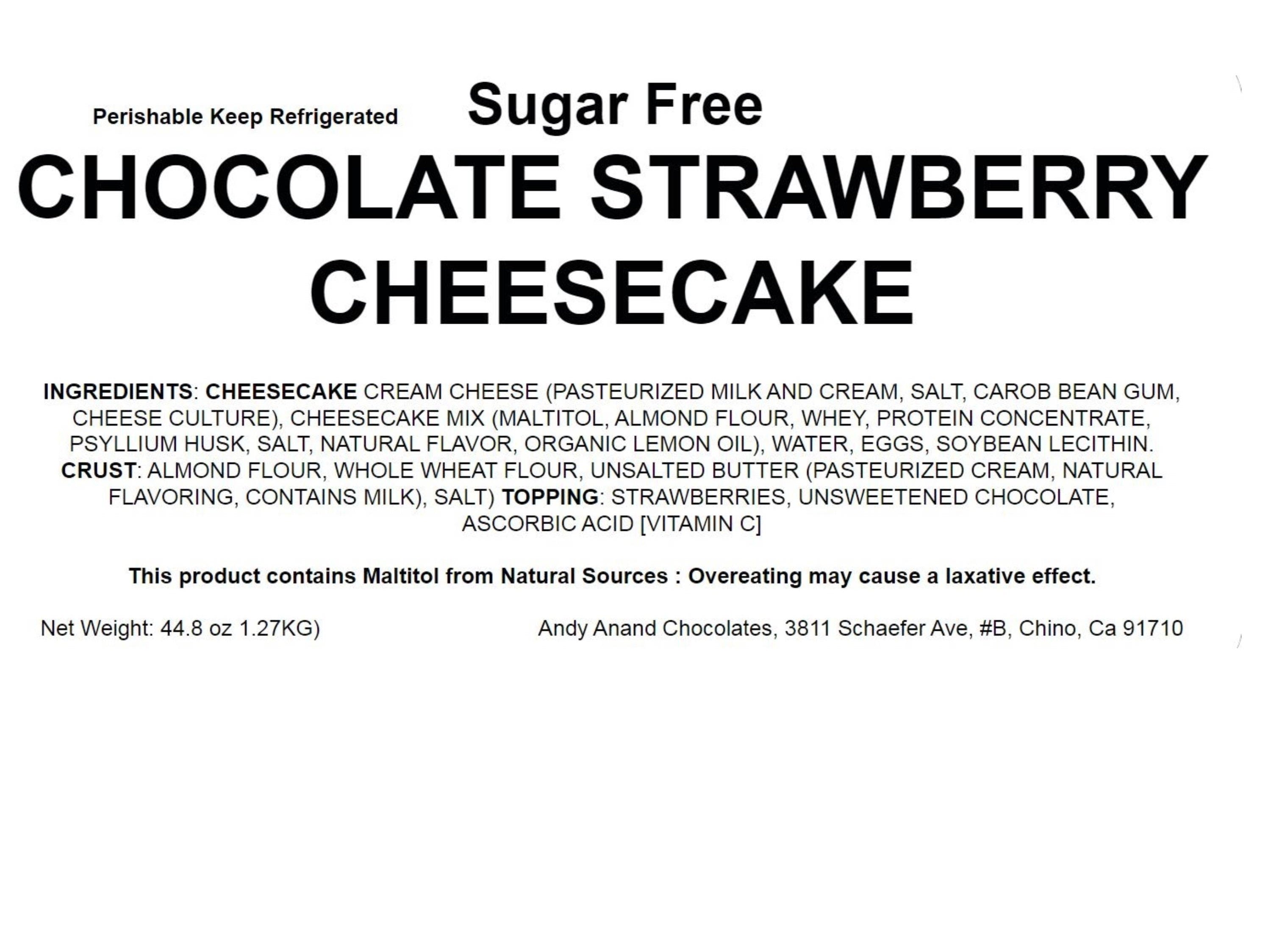 Andy Anand Sugar Free Chocolate Strawberry Cheesecake 9" with Real Chocolate Truffles: Unforgettable Taste, Best Cheese Cake For Celebrations & Diabetic Dessert Lovers (2.8 lbs)