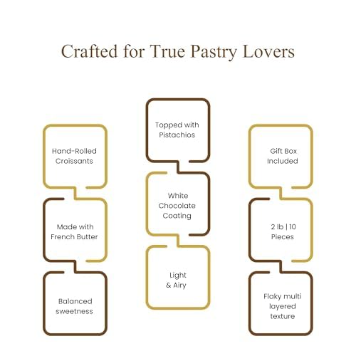 Andy Anand White Chocolate Pistachios Croissant Cake - 10 Pcs Hand Rolled French Butter Croissants, Enjoy the Amazing Clasic Taste, Gift Box, Decadent Delicious ( 2 lb)