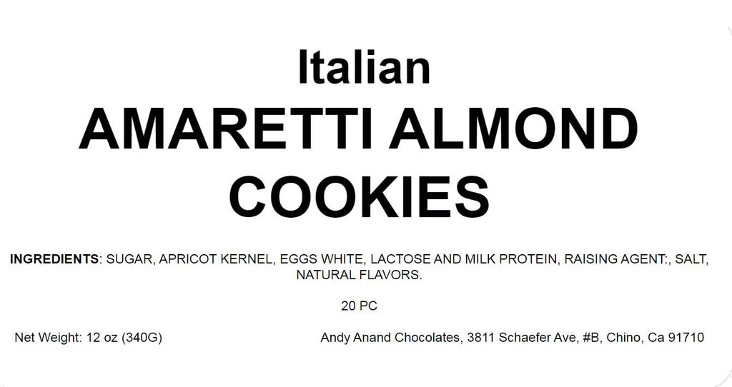 Andy Anand 20 pcs Italian Amaretti Almond Cookies, Chocolate, Peach, Orange. 8 flavors, Baked in Italy, Italian Tradition: Freshly Baked Amaretti Biscuits