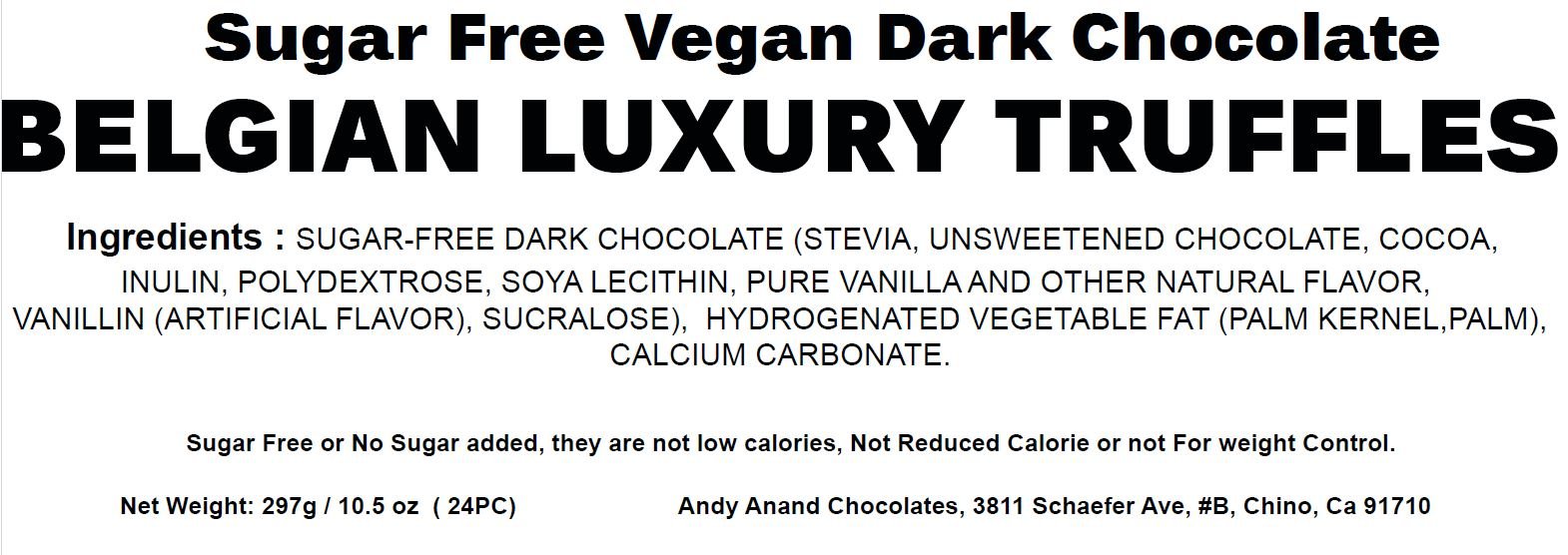 Andy Anand 24 pcs Sugar Free Vegan Dark Chocolate Truffles – 60% Chocolate (Cocoa Butter), Dairy Free, Soy Free, Sesame Free, Gift Boxed
