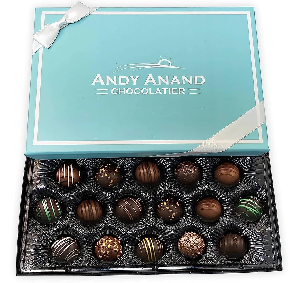 Andy Anand Artisan Dark Chocolate Truffles – 16 Pc Handmade Vegan Gourmet Chocolate Temptations, Perfect Gift Box for Anniversaries & Any Occasion, Made with 60% Chocolate (Cocoa Butter)