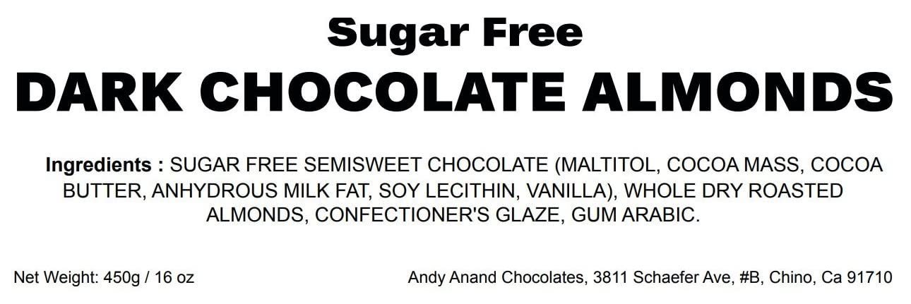 Andy Anand Vegan Sugar Free Dark Chocolate Almonds – 1 lb, 60% Chocolate (Cocoa Butter), Deliciously Divine Chocolates, Sugar Free Dark Chocolate Gift, Perfect for Any Occasion