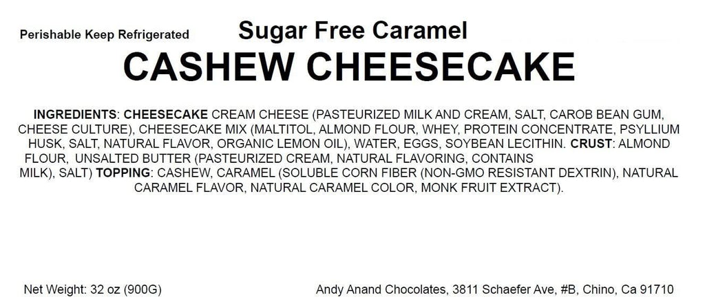 Andy Anand Sugar Free Gluten Free  Caramel Cashew Cheesecake 9"- Delicious-Decadent Guilt-Free Treat" Best Cheese Cake Near Me For Celebrations & Delicious Diabetic Dessert (2.6 lbs)