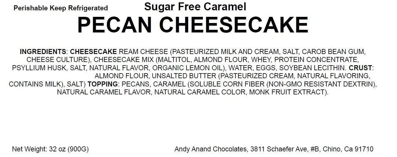 Andy Anand Delicious Sugar Free Caramel Pecan Cheesecake 9" - All Natural Ingredients, Best Heavenly Creamy Sugar free Cheesecake Near Me For Celebrations & Dessert Lovers (2.8 lbs)