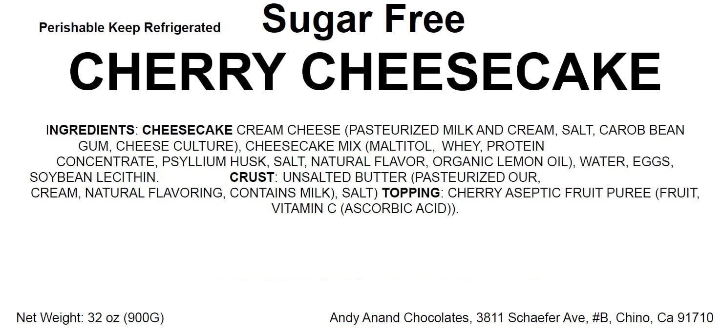 Andy Anand Delicious Sugar Free Gluten Free Cherry Cheesecake 9"- Freshly Baked, Best Cheese Cake Near Me For Celebrations & Dessert Lovers (3.4 lbs)