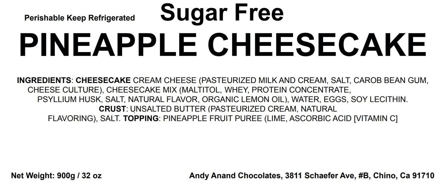 Andy Anand Delicious Sugar Free Pineapple Cheesecake 9" -  Gluten Free Freshly Baked, Home Made Style, Best Cheesecake Near Me For Celebrations & Dessert Lovers (2.6 lbs)