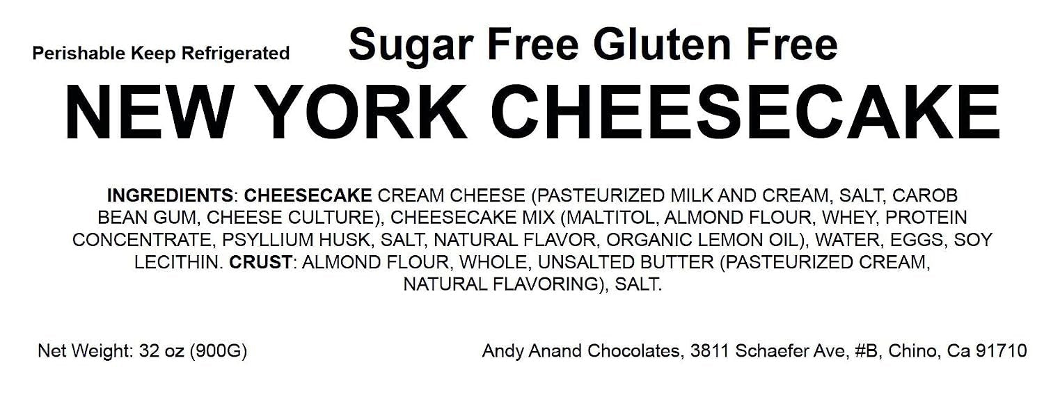 Andy Anand Delicious Sugar Free & Gluten-Free New York Cheesecake 9" - Rich Creamy Best Gourmet New York Cheese cake Near Me For Celebrations & Dessert Lovers (2 lbs)