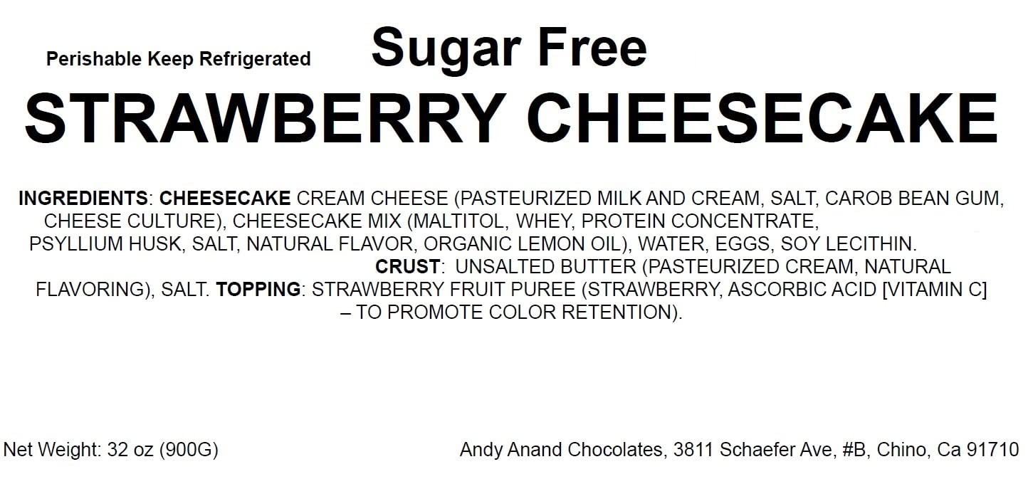 Andy Anand Gluten Free Sugar Free Strawberry Cheesecake 9" - No Preservatives or Chemicals, Creamily Topped, Best Cheesecake Near Me For Celebrations & Dessert Lovers (3.4 lbs)