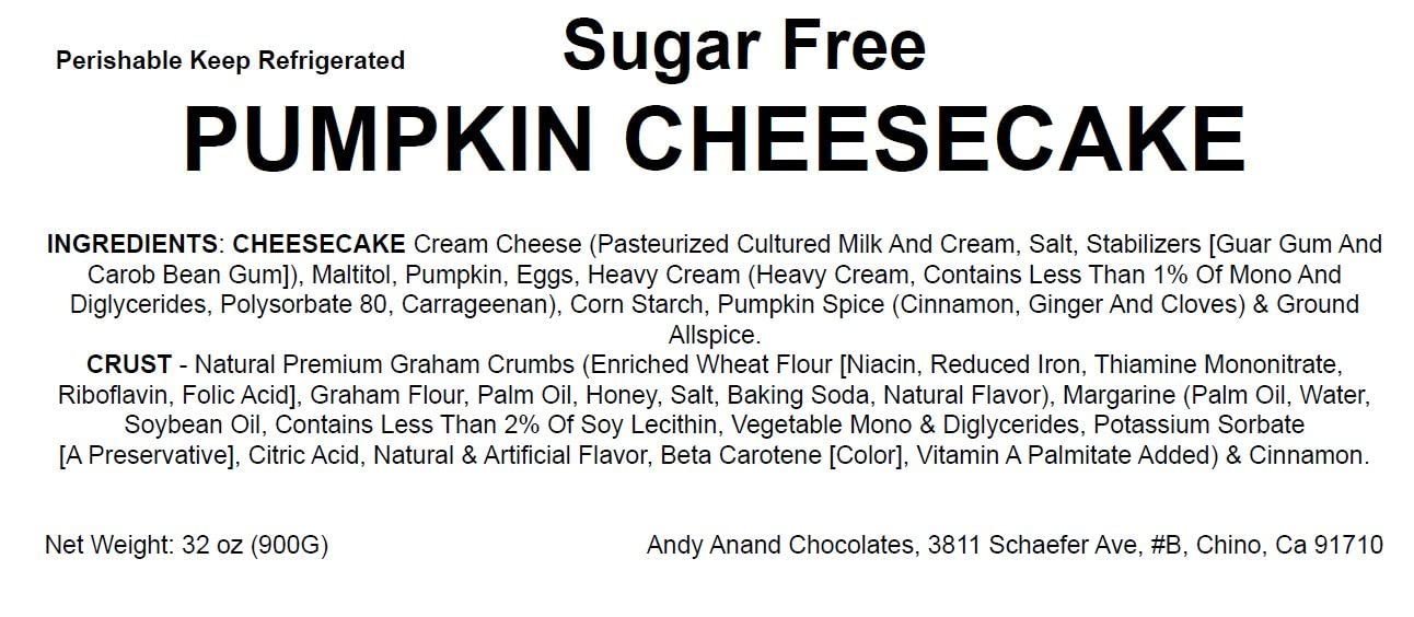 Andy Anand Sugar Free Pumpkin Cheesecake - Deliciously Freshly Goodness, Best Cheese Cake For Celebrations & Delicious Healthy Dessert (2 lbs)