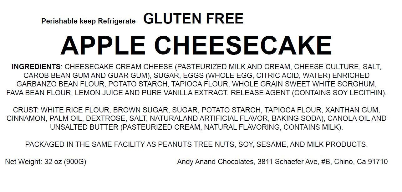 Andy Anand Gluten Free Apple Cheesecake 9" - Gluten Free Cheesecake Near Me Delivery - Freshly Baked and Delivered to Your Doorstep (2 lbs)