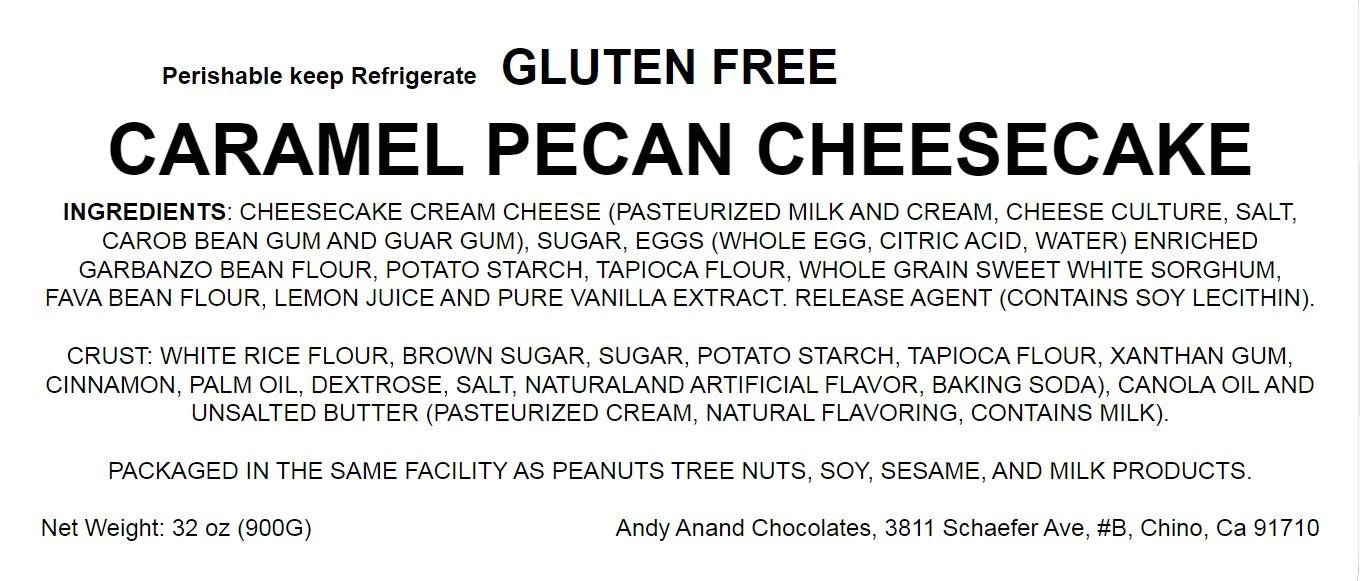 Andy Anand Gluten Free Caramel Pecan Cheesecake 9" - Experience the Richness Gluten Free Cheesecake Near Me Desserts (2.8 lbs)
