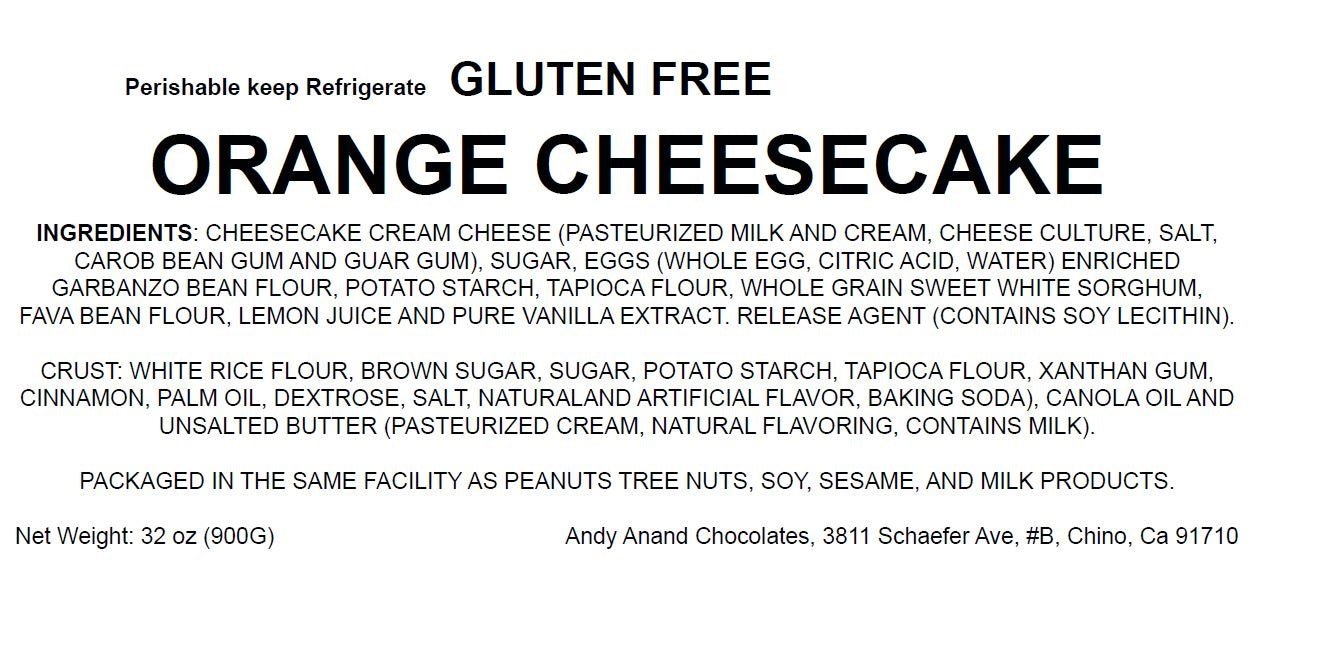 Andy Anand Gluten Free Orange Cheesecake 9" - Made In Traditional Way - Amazing-Divine-Decadent Gluten-Free Cheesecake Near Me Desserts (2 lbs)