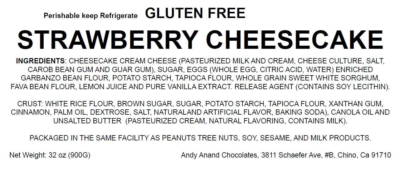 Andy Anand Gluten-Free Strawberry Cheesecake 9" - Melt-in-Your-Mouth Cheesecake Near Me (3.4 lbs)