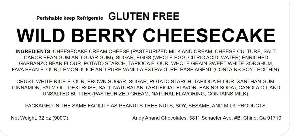 Andy Anand Gluten Free Wild Berry Cheesecake 9" - Delightful Taste, Freshly Baked Like Homemade Gluten-Free Desserts (2.8 lbs)