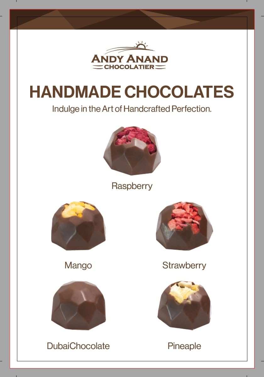 Andy Anand Belgian Chocolate Truffles – 25 Pcs Gift Box with Mango, Pistachio, Pineapple, Raspberry & Strawberry, Made with 60% Rich Belgian Chocolate – Decadent Gourmet Treats (8 Oz)
