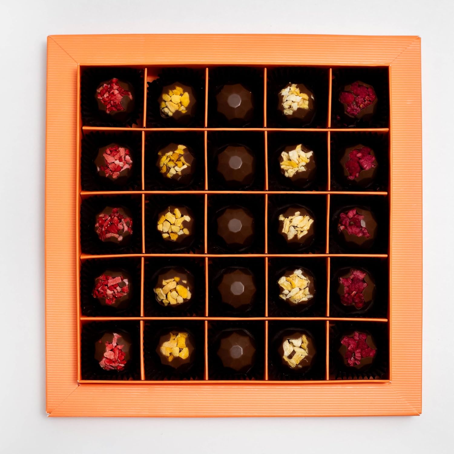 Andy Anand Belgian Chocolate Truffles – 25 Pcs Gift Box with Mango, Pistachio, Pineapple, Raspberry & Strawberry, Made with 60% Rich Belgian Chocolate – Decadent Gourmet Treats (8 Oz)