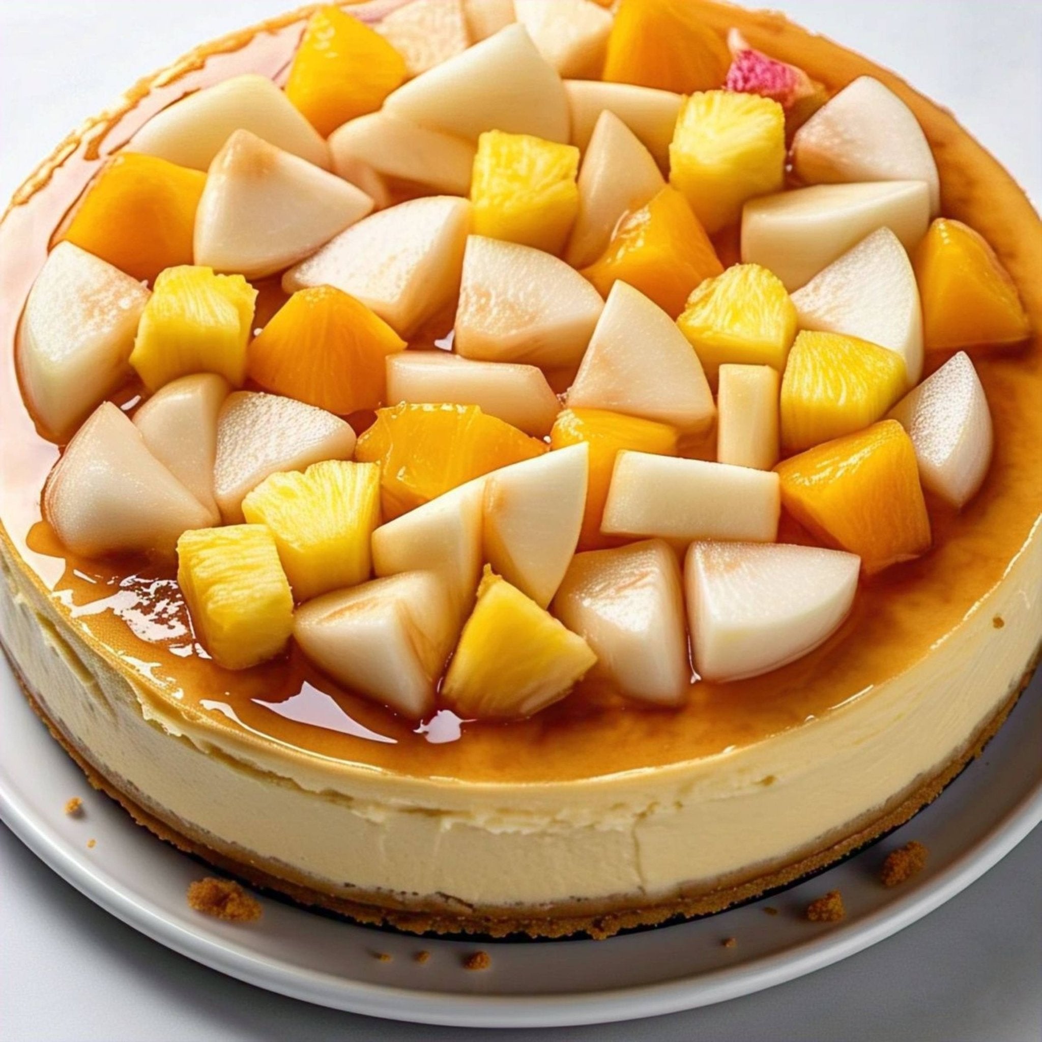 Andy Anand Freshly Baked Tropical Fruit Cheesecake, Glazed with Pineapple, Pears & Peach, The Perfect Cheesecake Near Me - Order Now and Taste the Difference (2 lbs)
