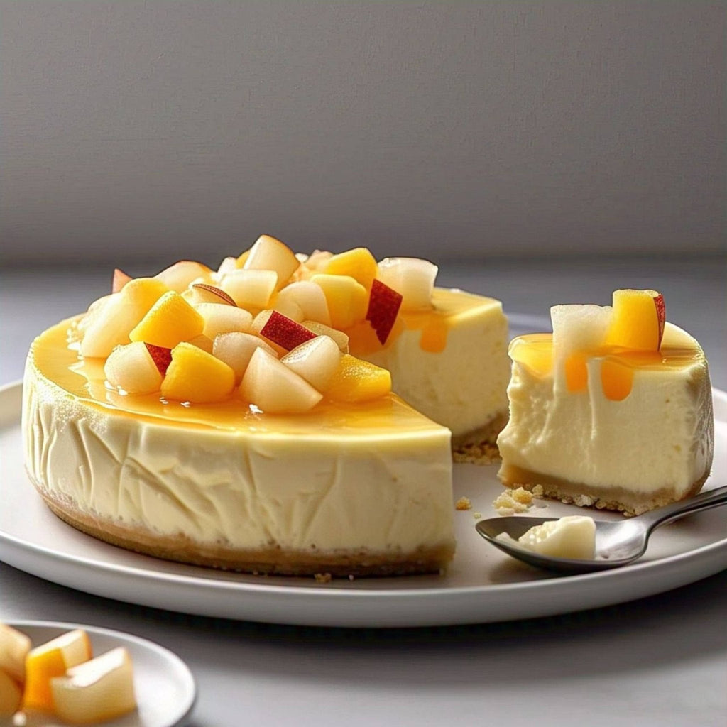 Andy Anand Freshly Baked Tropical Fruit Cheesecake, Glazed with Pineapple, Pears & Peach, The Perfect Cheesecake Near Me - Order Now and Taste the Difference (2 lbs)