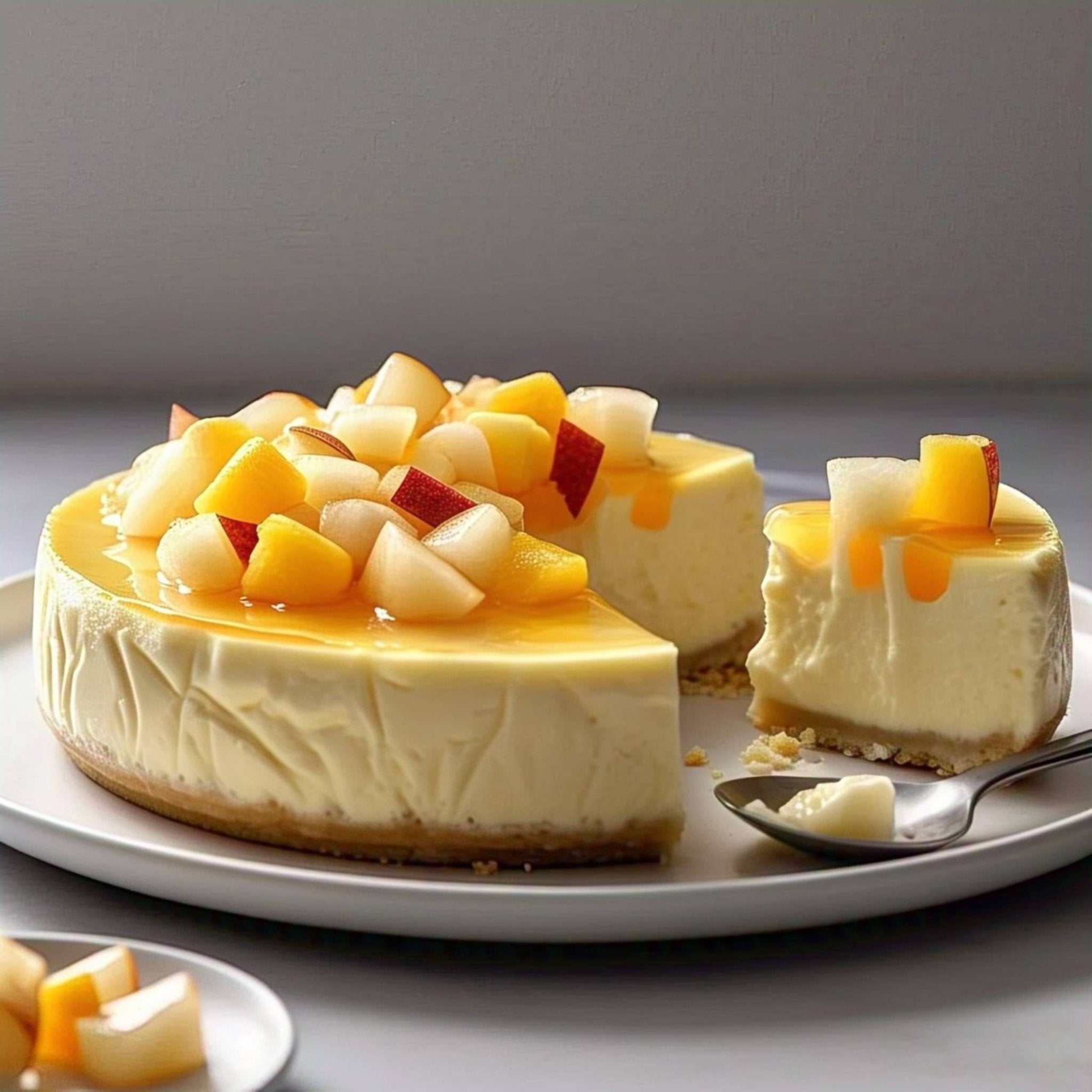 Andy Anand Freshly Baked Tropical Fruit Cheesecake, Glazed with Pineapple, Pears & Peach, The Perfect Cheesecake Near Me - Order Now and Taste the Difference (2 lbs)