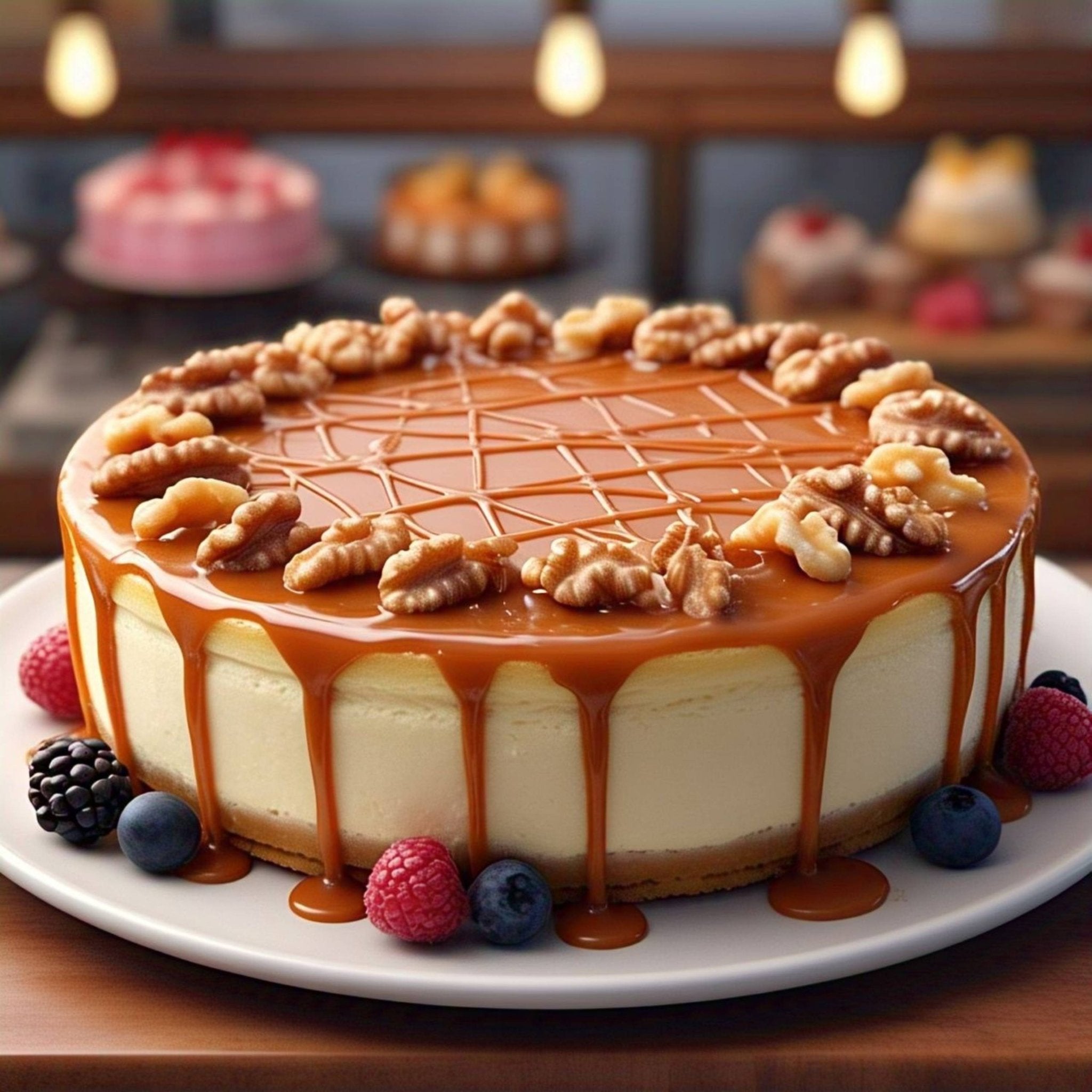 Andy Anand Sugar Free Gluten Free Caramel Walnut Cheesecake 9" - Vegetarian, Natural Ingredients, Fresh Delicious Best Cheese Cake Near Me For Celebrations & Healthy Diabetic Dessert Lovers (2.6 lbs)