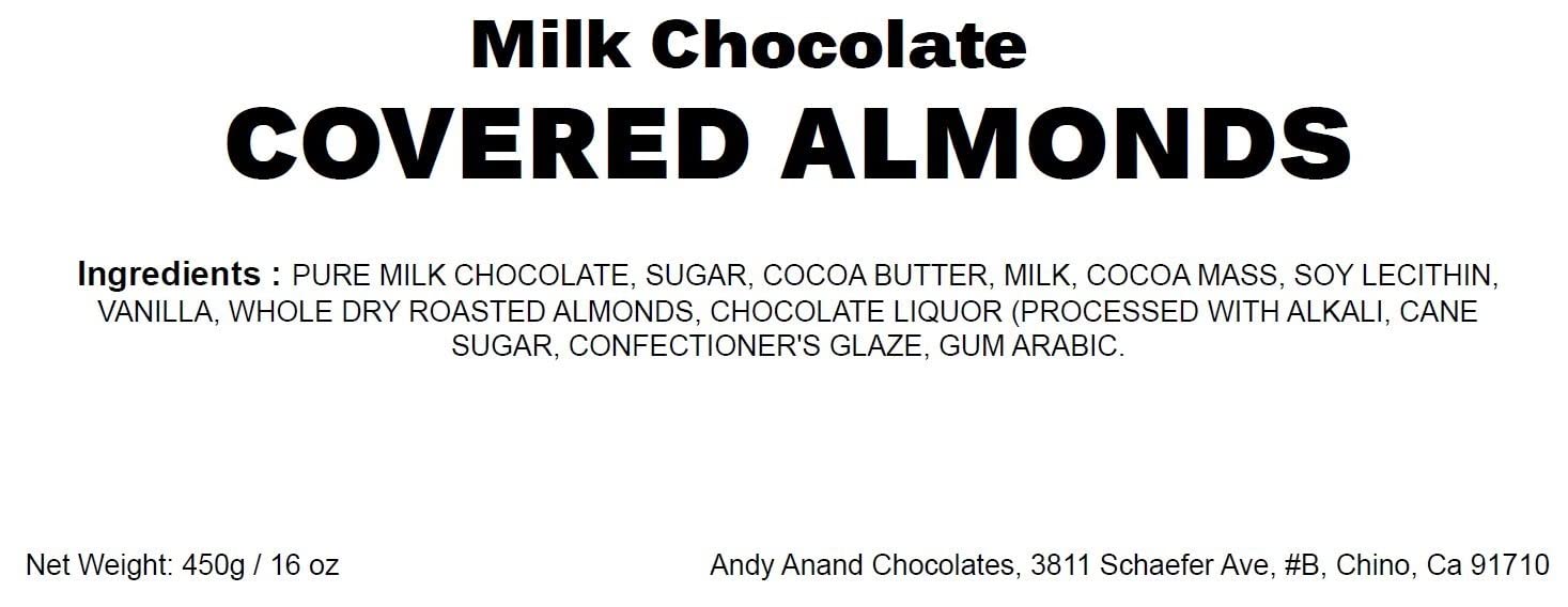 Andy Anand Premium California Milk Chocolate Covered Almonds – 1 lb Gift Box for Chocolate Lovers, Made with 60% Chocolate (Cocoa Butter) from Natural Ingredients