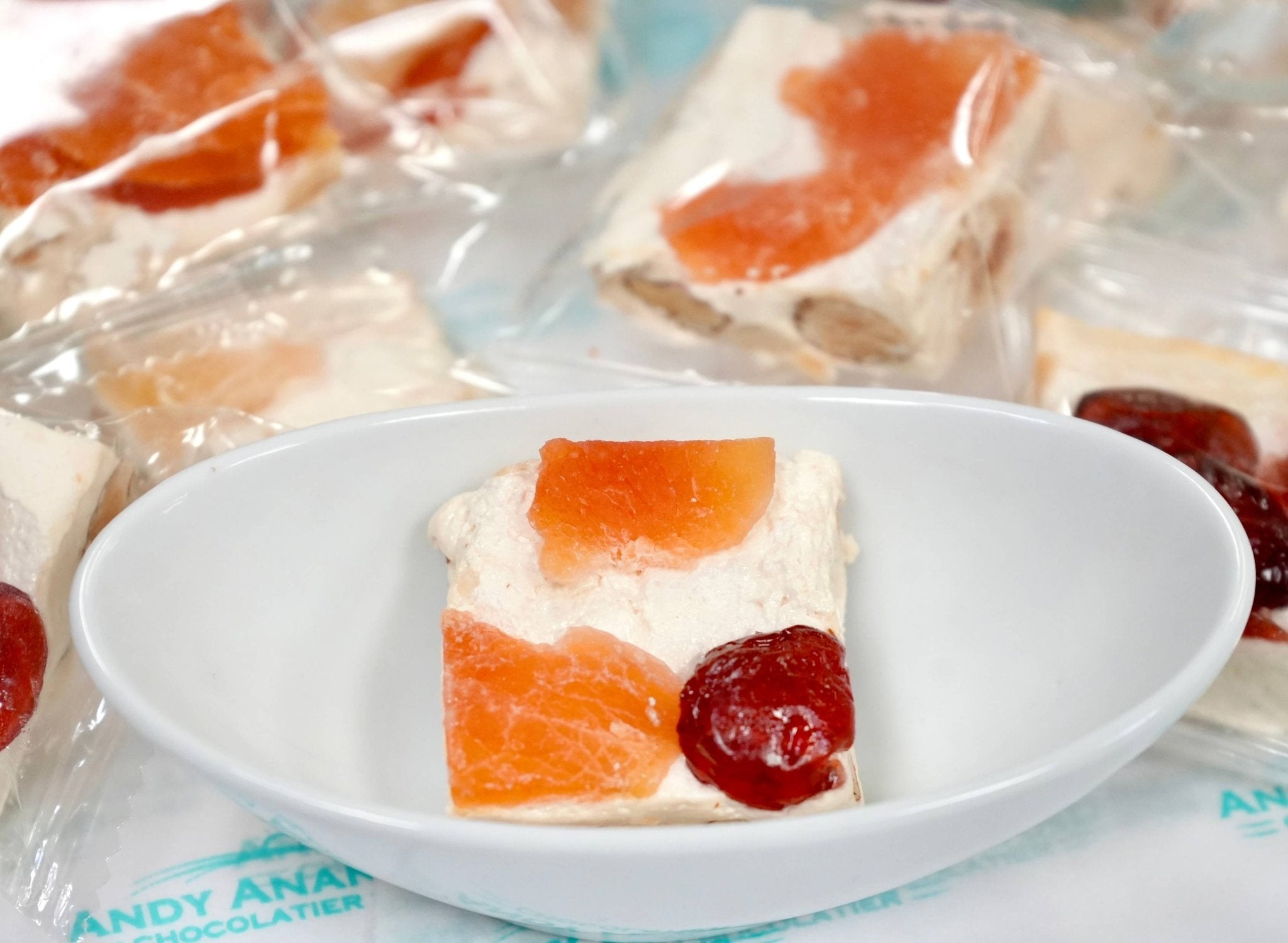 Andy Anand Roasted Almond Fruit Nougat - Soft Exotic Fruit Nougat Brittle, 22 bite-sized, Traditional European Turron - A Delicious and Traditional Treat – 7 Oz