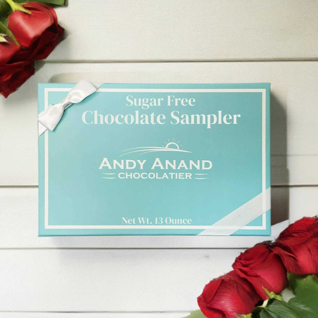 Andy Anand Sugar Free Chocolate Sampler: Caramels, Butter Creams, and Clusters (60% Cocoa Butter)