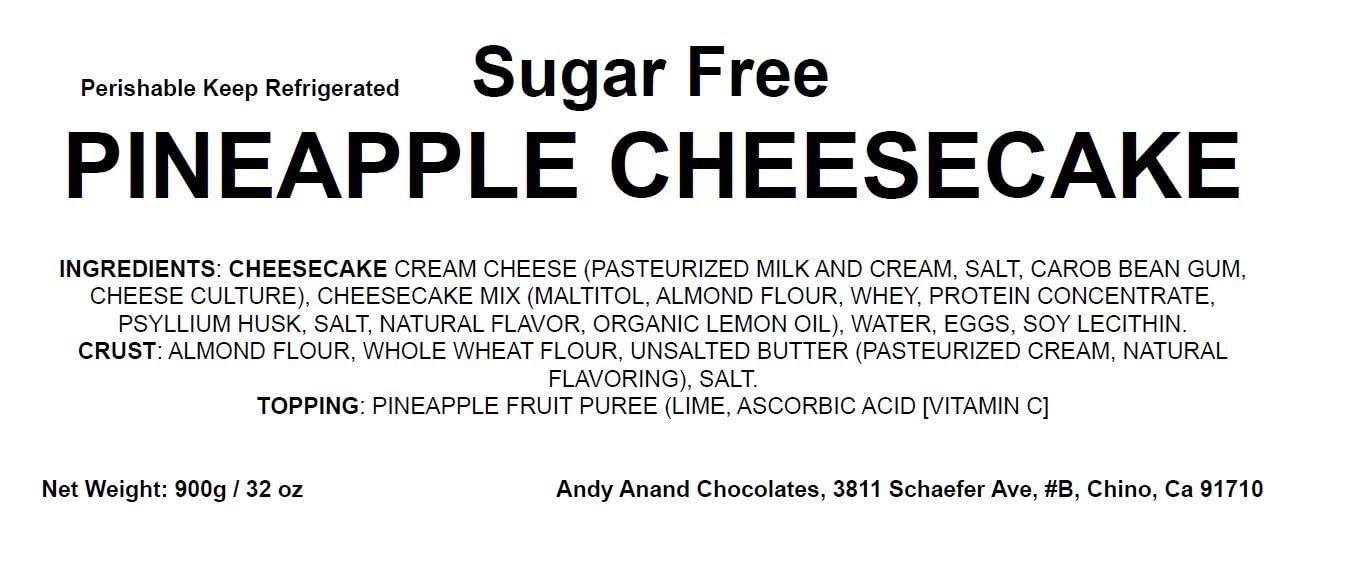 Andy Anand Sugar Free Pineapple Cheesecake 9" Baked Daily in Homemade Style, Best Richly Flavored Cheese Cake For Celebrations & Dessert Lovers (2 lbs)