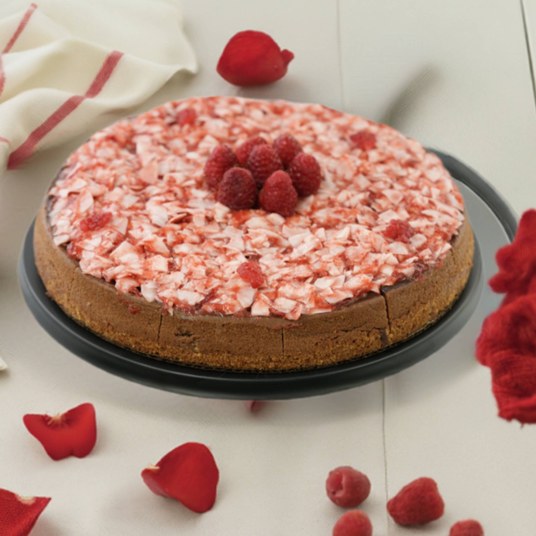 Andy Anand Sugar Free Raspberry Coconut Chocolate Cheesecake 9" with Real Chocolate Truffles: Homemade Taste Without Sugar, Perfect Diabetic Friendly Cheese Cake For Celebrations & Dessert Lovers - 2.8 lbs