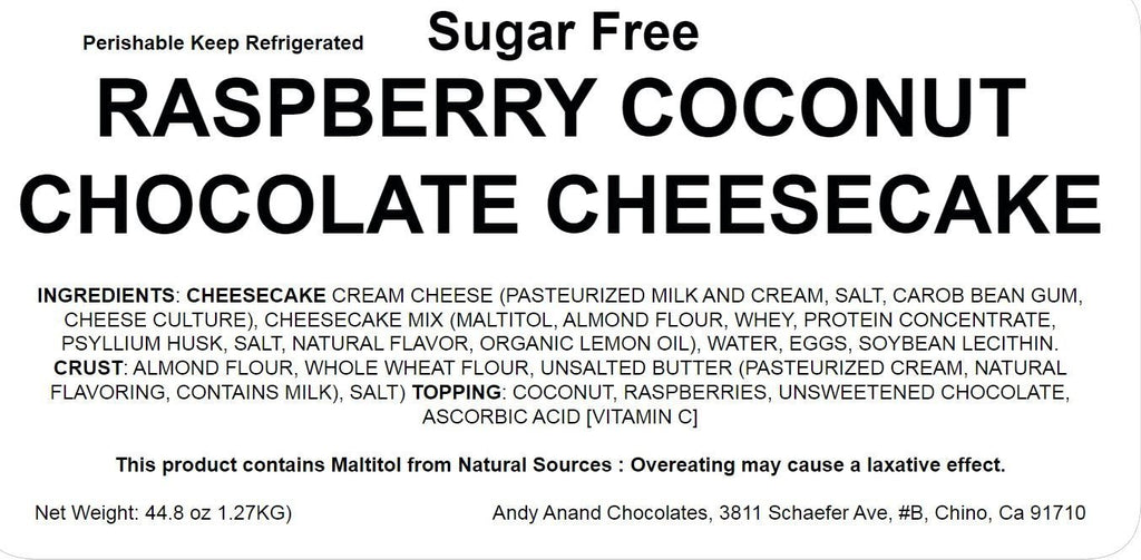 Andy Anand Sugar Free Raspberry Coconut Chocolate Cheesecake 9" with Real Chocolate Truffles: Homemade Taste Without Sugar, Perfect Diabetic Friendly Cheese Cake For Celebrations & Dessert Lovers - 2.8 lbs