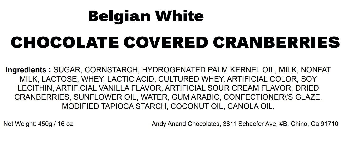 Andy Anand White Chocolate Cranberry - White Chocolate covered California Cranberries 1 lbs, Decadent Chocolates