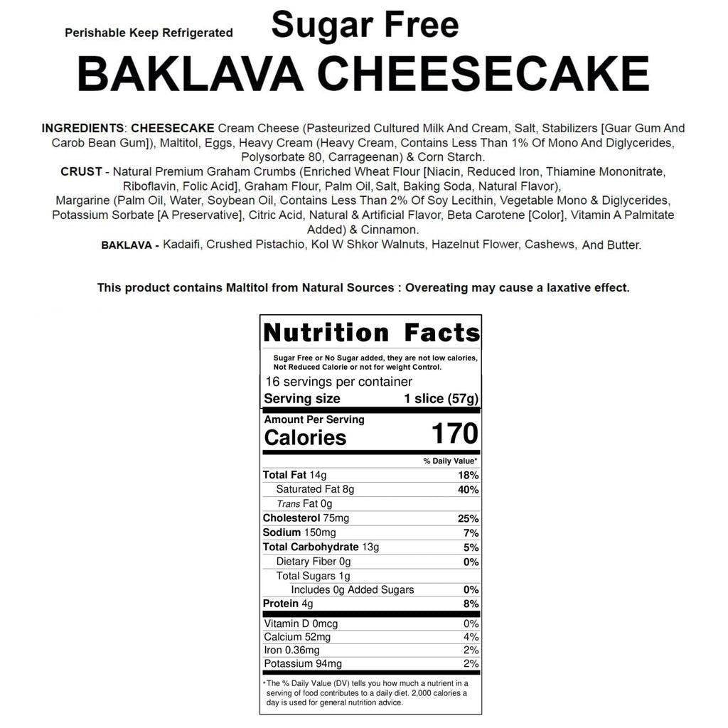 Andy Anand Sugar Free Baklava Cheesecake: Unparalleled Freshness, Best Cheese Cake For Diabetic Friendly Dessert Lovers (9-inch, 2.8 lbs)